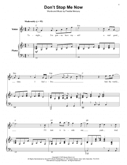 page one of Don't Stop Me Now (Keyboard Transcription)