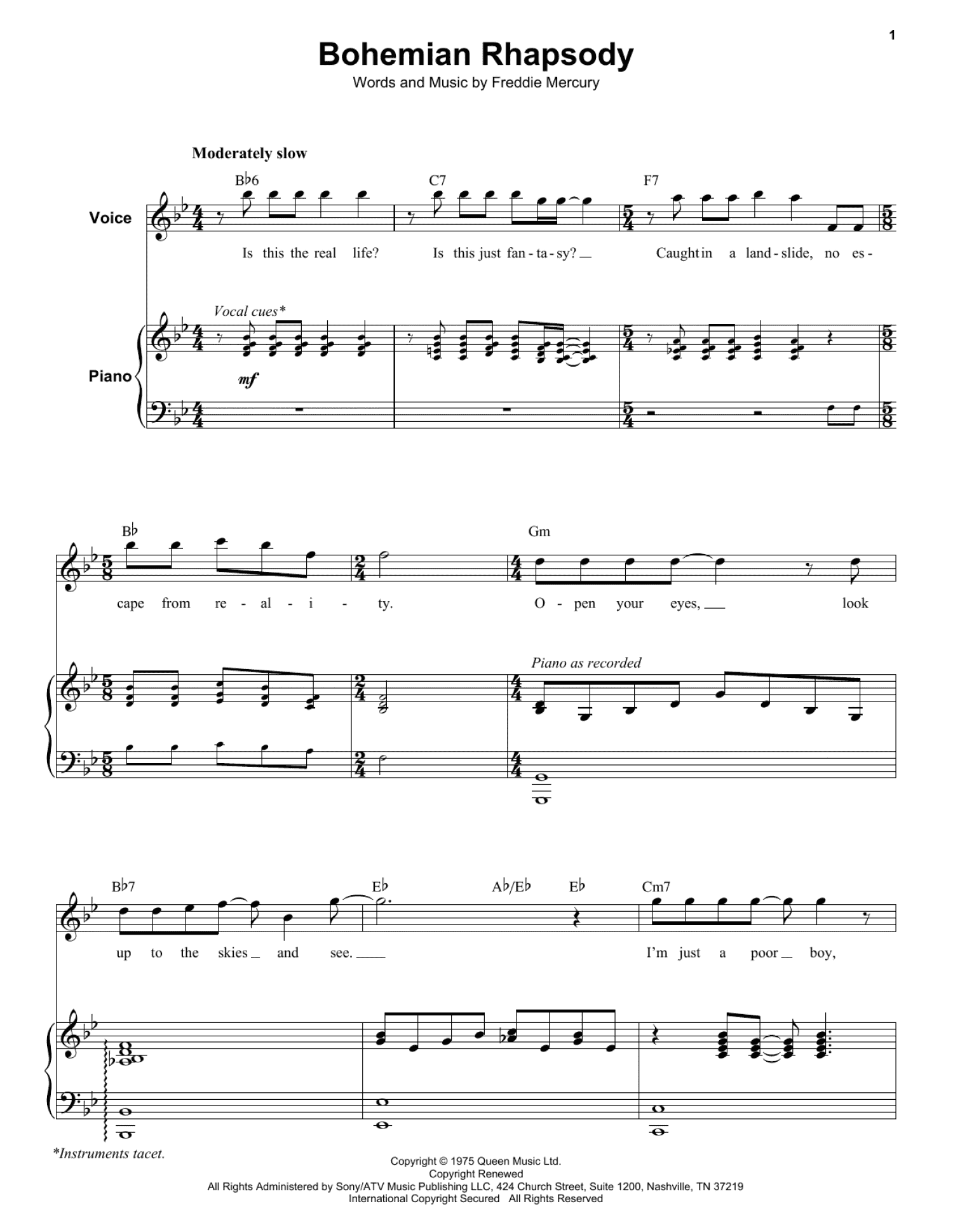 Bohemian Rhapsody (Keyboard Transcription)