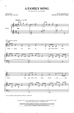 page one of A Family Song (Unison Choir)