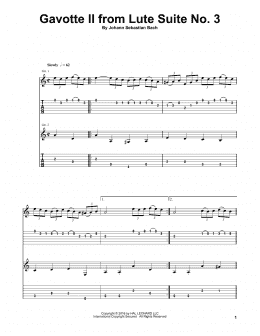 page one of Gavotte II from Lute Suite No. 3, BWV 995 (Guitar Tab)