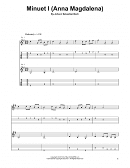 page one of Minuet I (Anna Magdalena) (Guitar Tab (Single Guitar))