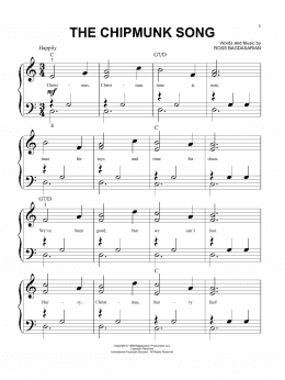page one of The Chipmunk Song (Big Note Piano)