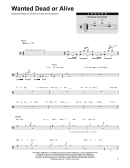page one of Wanted Dead Or Alive (Drums Transcription)