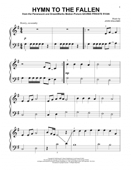 page one of Hymn To The Fallen (Beginning Piano Solo)