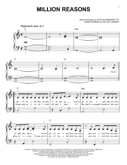 page one of Million Reasons (Easy Piano)