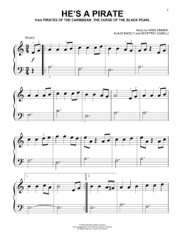 page one of He's A Pirate (from Pirates Of The Caribbean: The Curse of the Black Pearl) (Beginning Piano Solo)