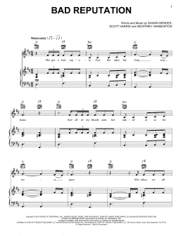 page one of Bad Reputation (Piano, Vocal & Guitar Chords (Right-Hand Melody))