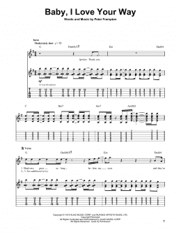 page one of Baby, I Love Your Way (Guitar Tab (Single Guitar))