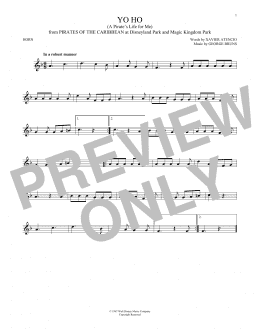 page one of Yo Ho (A Pirate's Life For Me) (French Horn Solo)