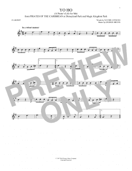 page one of Yo Ho (A Pirate's Life For Me) (Clarinet Solo)