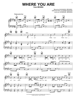 page one of Where You Are (from Moana) (Piano, Vocal & Guitar Chords (Right-Hand Melody))