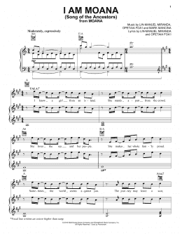 page one of I Am Moana (Song Of The Ancestors) (from Moana) (Piano, Vocal & Guitar Chords (Right-Hand Melody))
