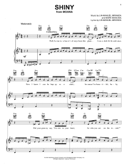 page one of Shiny (from Moana) (Piano, Vocal & Guitar Chords (Right-Hand Melody))