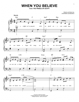 page one of When You Believe (from The Prince Of Egypt) (Easy Piano)