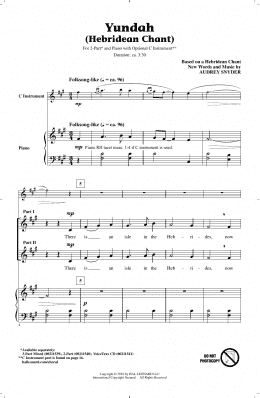 page one of Yundah (Hebridean Chant) (2-Part Choir)