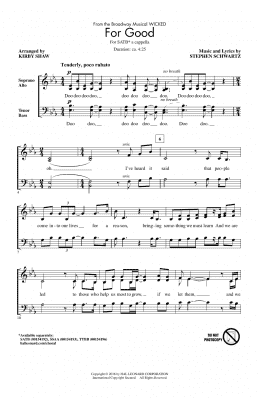 page one of For Good (from Wicked) (arr. Kirby Shaw) (SATB Choir)