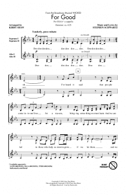 page one of For Good (from Wicked) (arr. Kirby Shaw) (SSAA Choir)