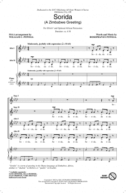 page one of Sorida (A Zimbabwe Greeting) (SSAA Choir)