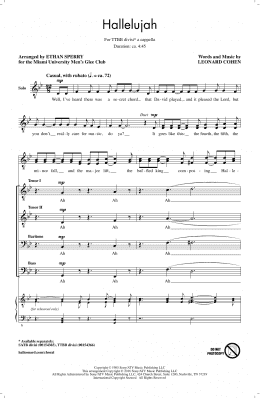 page one of Hallelujah (arr. Ethan Sperry) (TTBB Choir)