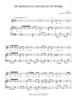 page one of On Mondays I Never Go To Work (Piano & Vocal)
