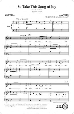 page one of So Take This Song Of Joy (SAB Choir)