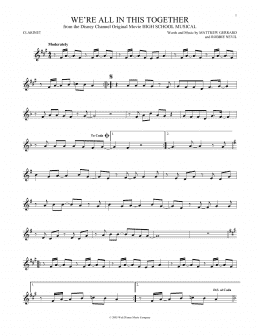 page one of We're All In This Together (from High School Musical) (Clarinet Solo)