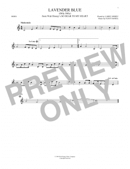 page one of Lavender Blue (Dilly Dilly) (from So Dear To My Heart) (French Horn Solo)