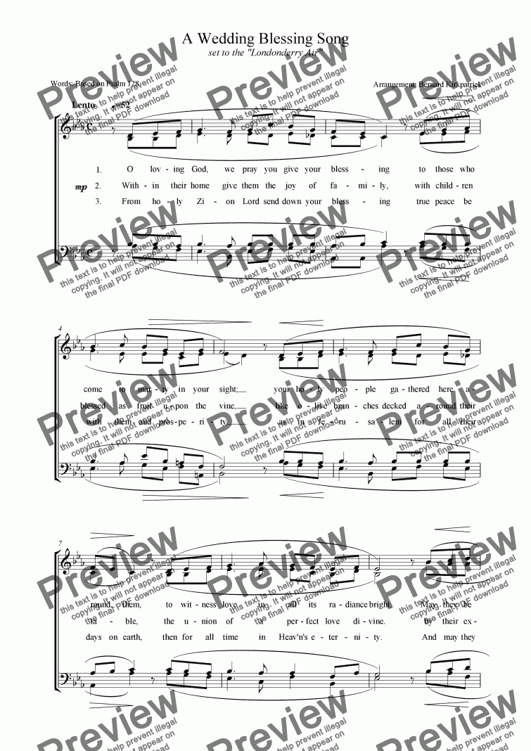 page one of An Irish Wedding Blessing Hymn -Sheet Music Download -Royalty FREE ("Danny Boy" Londonderry Air) High key