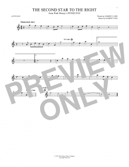 page one of The Second Star To The Right (from Peter Pan) (Alto Sax Solo)