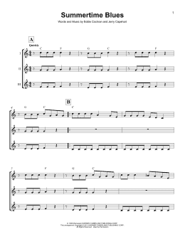 page one of Summertime Blues (Ukulele Ensemble)