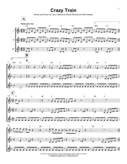 page one of Crazy Train (Ukulele Ensemble)