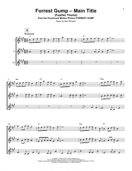 page one of Forrest Gump - Main Title (Feather Theme) (Ukulele Ensemble)
