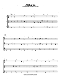 page one of Aloha Oe (Ukulele Ensemble)