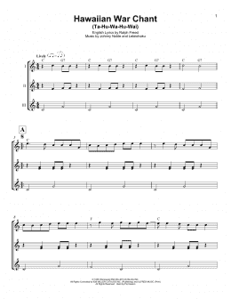 page one of Hawaiian War Chant (Ta-Hu-Wa-Hu-Wai) (Ukulele Ensemble)