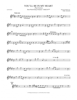 page one of You'll Be In My Heart (Pop Version) (from Tarzan) (Alto Sax Solo)