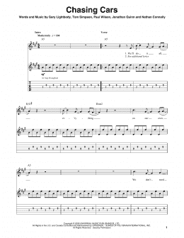 page one of Chasing Cars (Guitar Tab (Single Guitar))