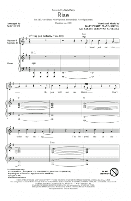 page one of Rise (arr. Mac Huff) (SSA Choir)