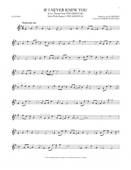 page one of If I Never Knew You (End Title) (from Pocahontas) (Alto Sax Solo)