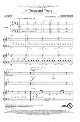 page one of A Thousand Years (arr. Mac Huff) (SSA Choir)