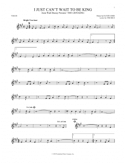 page one of I Just Can't Wait To Be King (from The Lion King) (Violin Solo)