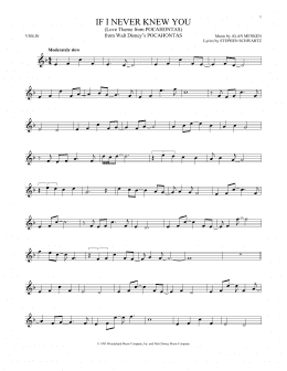 page one of If I Never Knew You (End Title) (from Pocahontas) (Violin Solo)