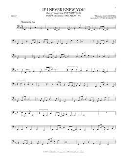 page one of If I Never Knew You (End Title) (from Pocahontas) (Cello Solo)