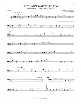 page one of I Just Can't Wait To Be King (from The Lion King) (Cello Solo)