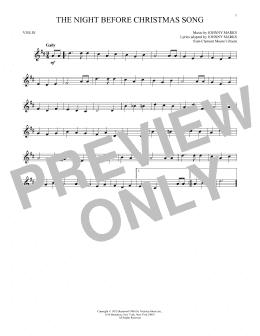 page one of The Night Before Christmas Song (Violin Solo)