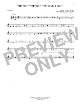 page one of The Night Before Christmas Song (Clarinet Solo)