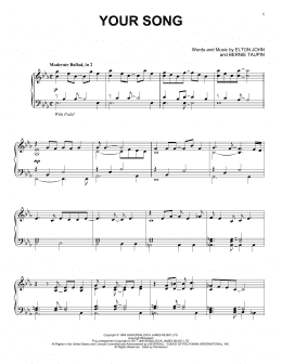 page one of Your Song (Piano Solo)