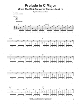 page one of Prelude in C Major (Banjo Tab)