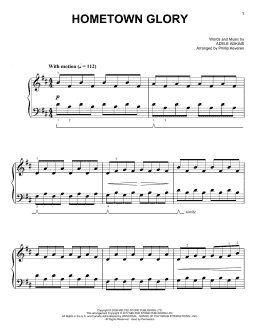 page one of Hometown Glory [Classical version] (arr. Phillip Keveren) (Easy Piano)