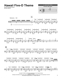 page one of Hawaii Five-O Theme (Drums Transcription)