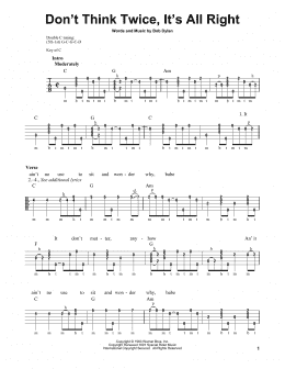 page one of Don't Think Twice, It's All Right (Banjo Tab)
